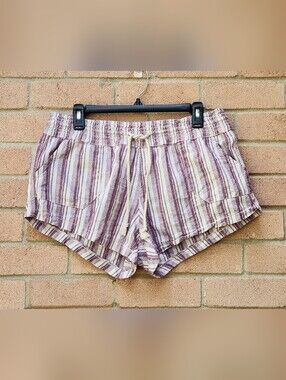 Cali 1850 Linen Blend Striped Drawstring Shorts XL
